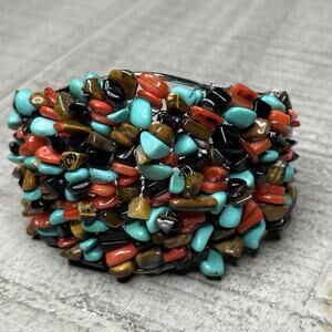 Handmade Natural Stone Cuff Bracelet Wire Wrapped Southwestern Unique